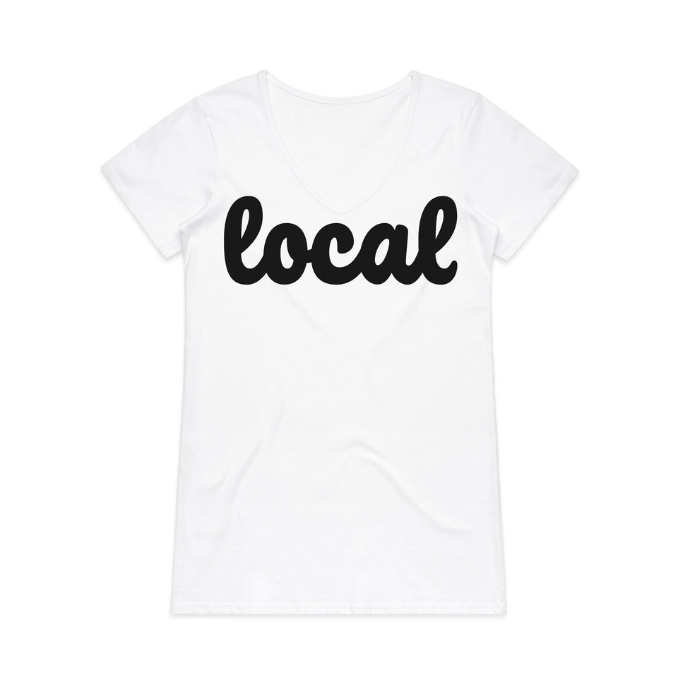 Womens White 100% cotton T-shirt with Local logo in Black