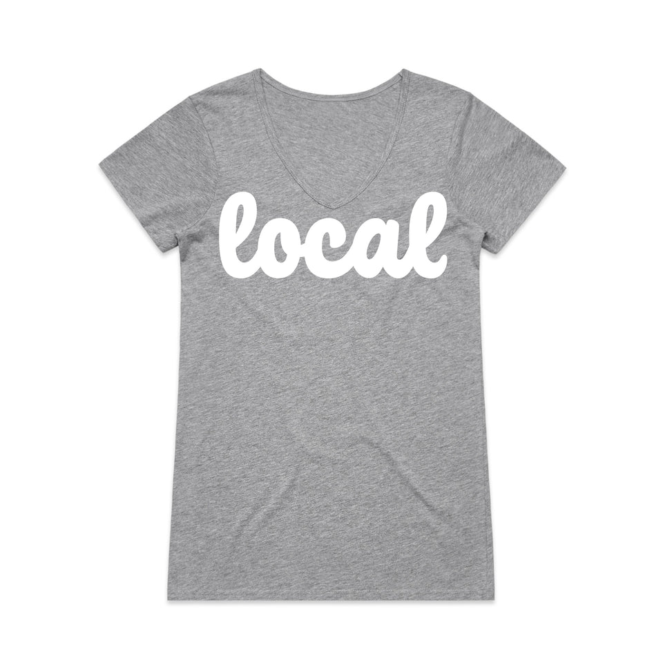 Womens Grey Marle cotton T-shirt with Local logo in White