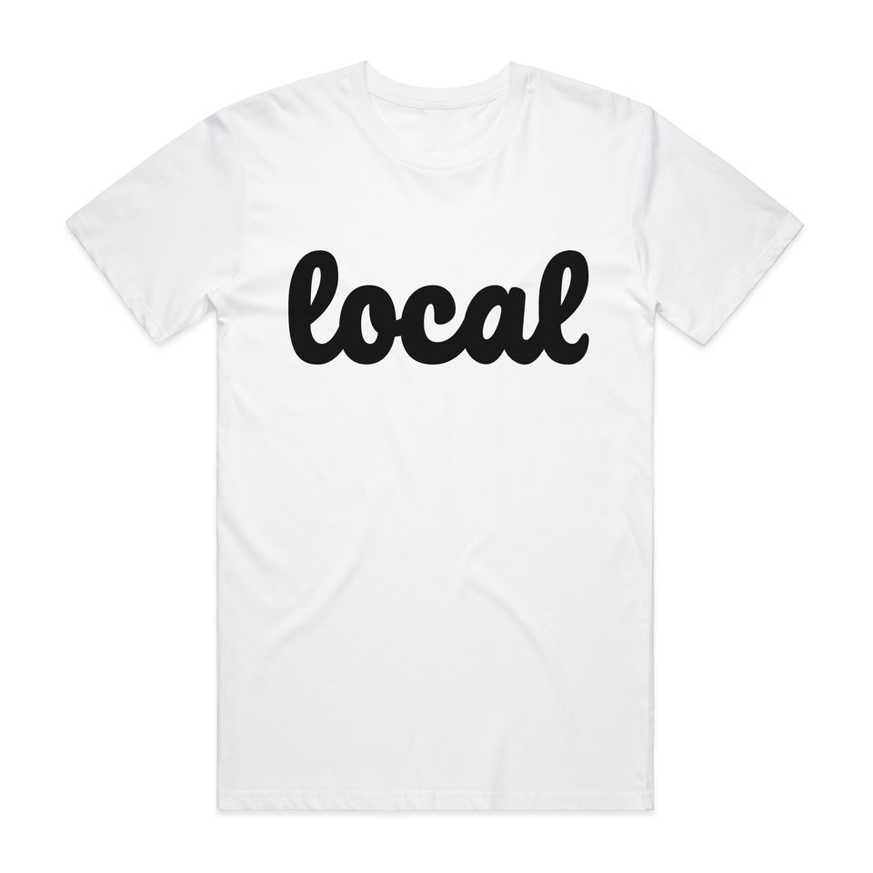 Mens White 100% cotton T-shirt with Local logo in Black