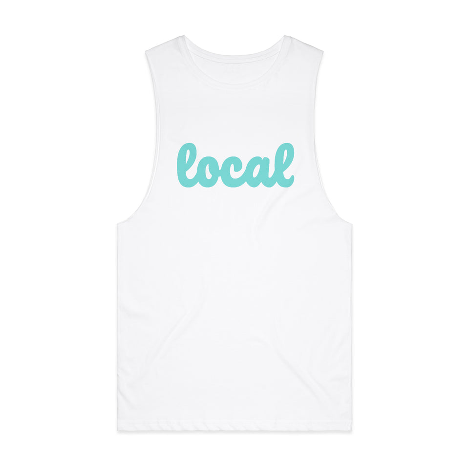 White 100% cotton Tank with Local logo in Teal