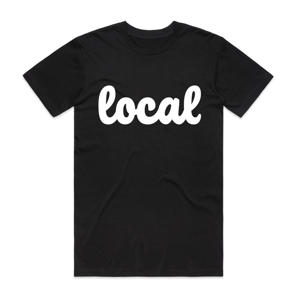 Mens Black 100% cotton T-shirt with Local logo in White